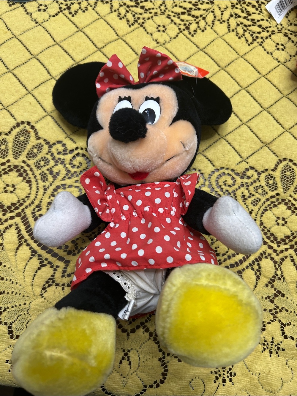 Red Polka-Dot Bow Plush Vintage Minnie-Style Stuffed Toy